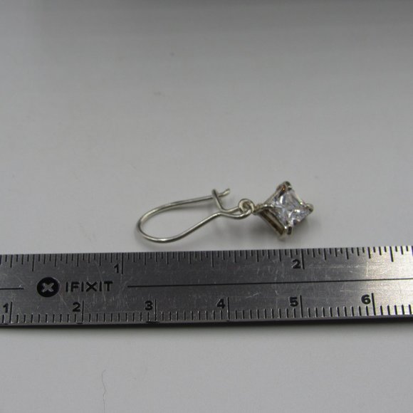 Sterling Silver Square CZ Diamond Earrings Vintage - Picture 6 of 7